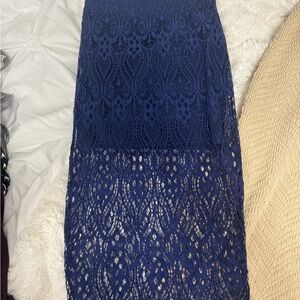 Streetwear Society Navy Lace Midi Skirt